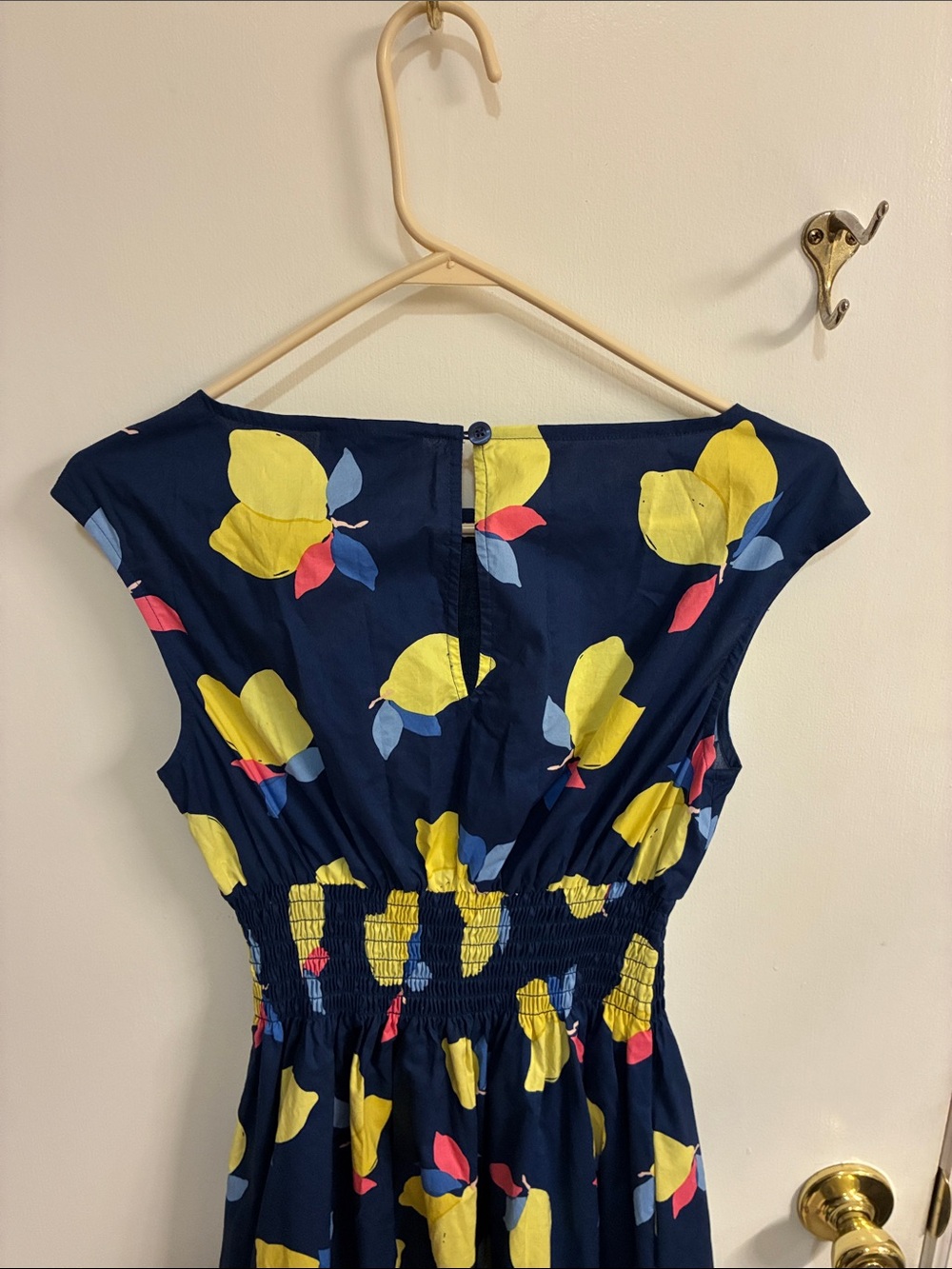 kate spade Navy Lemon-Print Smocked Waist Dress Sz 2-100% Cotton - Picture 7 of 11